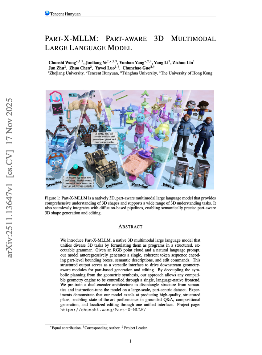 Part-X-MLLM：面向部件感知的3D多模态大语言模型