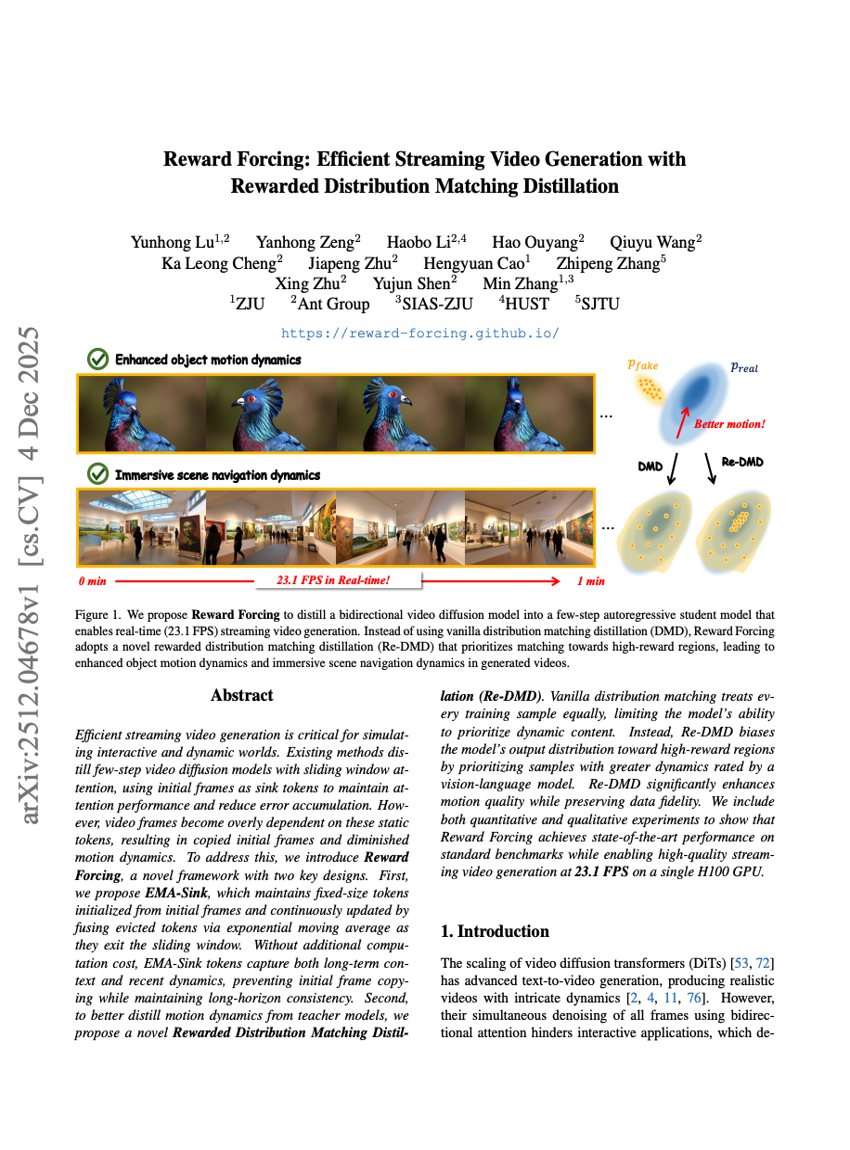 Reward Forcing: Effiziente Streaming-Videoerzeugung mittels belohnungsorientierter Verteilungsübereinstimmungs-Distillation