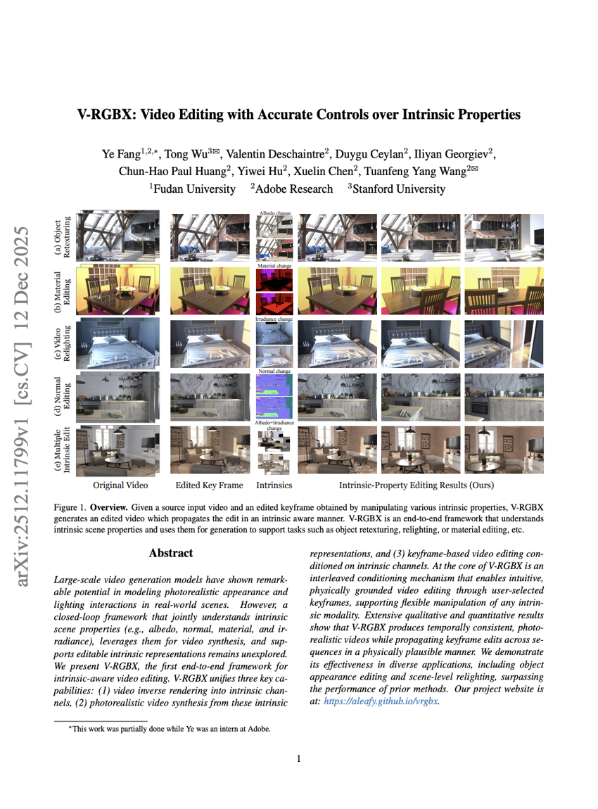 V-RGBX: Video Editing with Accurate Controls over Intrinsic Properties