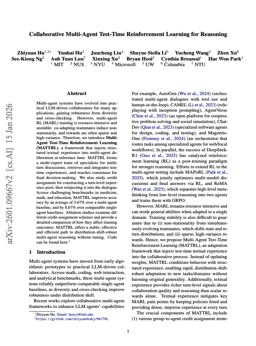 Kollaboratives mehragentenbasiertes Testzeit-Verstärkungslernen für Schlussfolgern