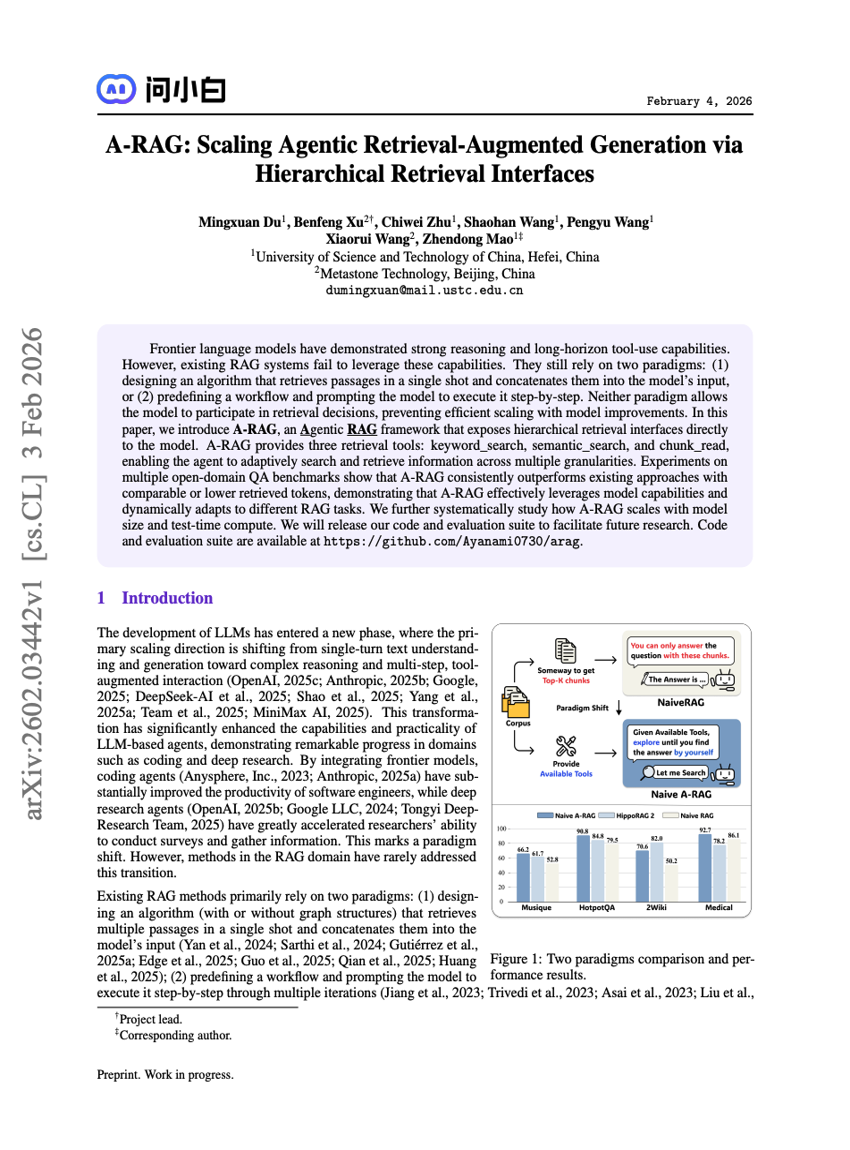 A-RAG: Scaling Agentic Retrieval-Augmented Generation via Hierarchical Retrieval Interfaces