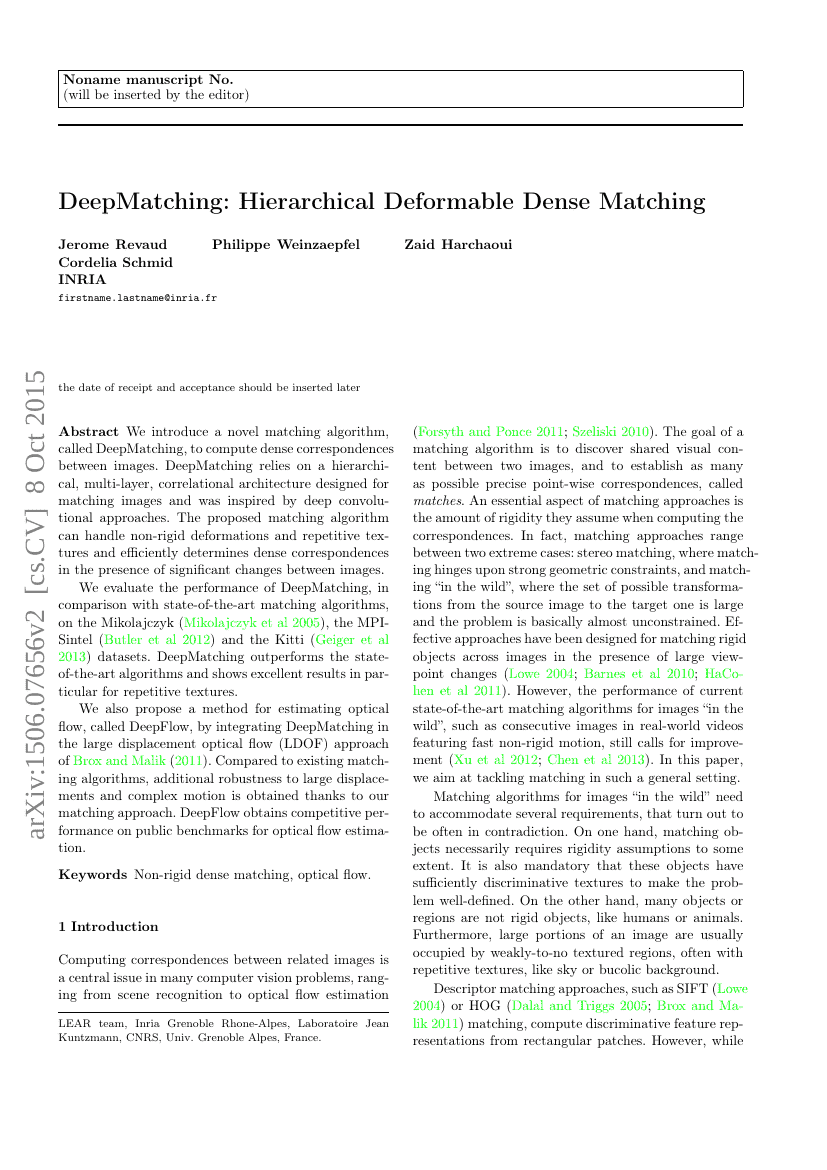 DeepMatching:分层可变形密集匹配