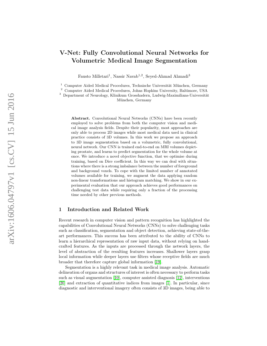 V-Net:用于体积医学图像分割的全卷积神经网络