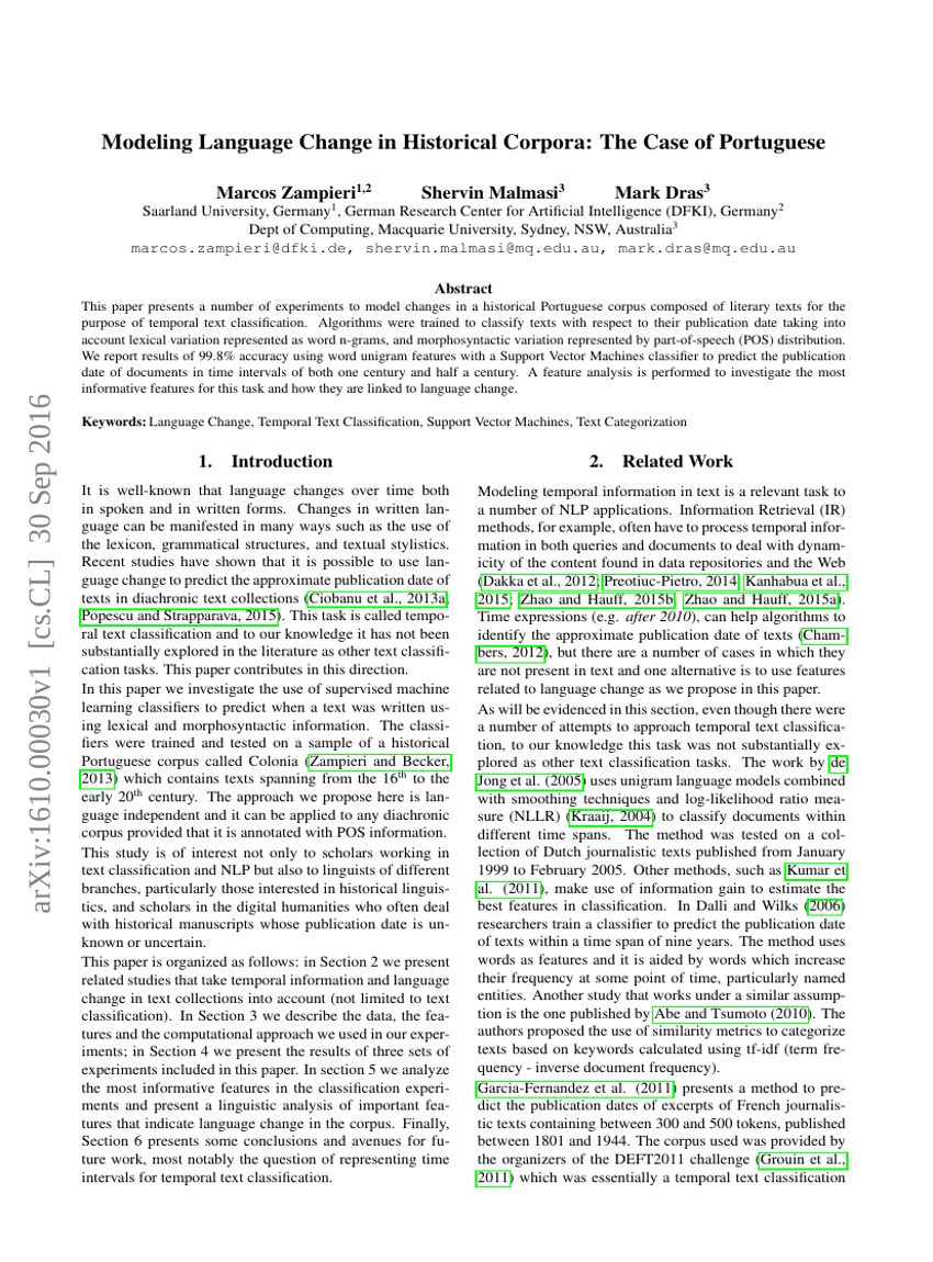 Modeling Language Change in Historical Corpora: The Case of Portuguese