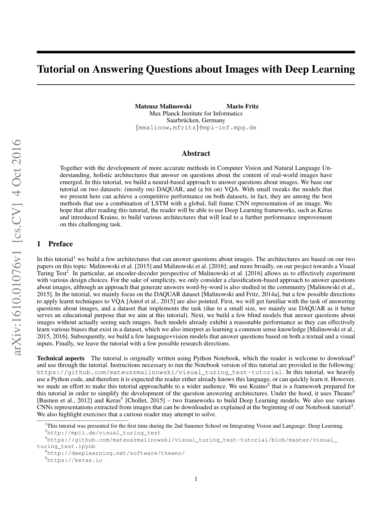 ディープラーニングを用いた画像に関する質問への回答に関するチュートリアル