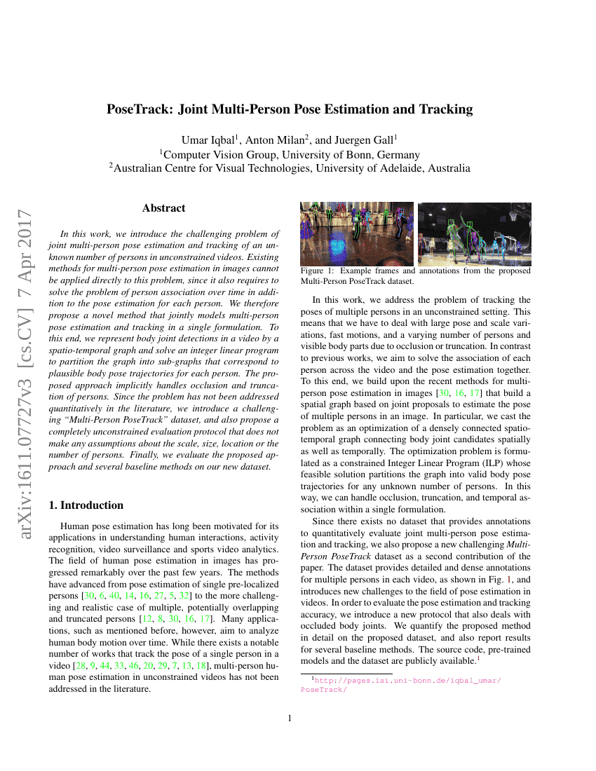 PoseTrack:多人姿态估计与跟踪联合任务