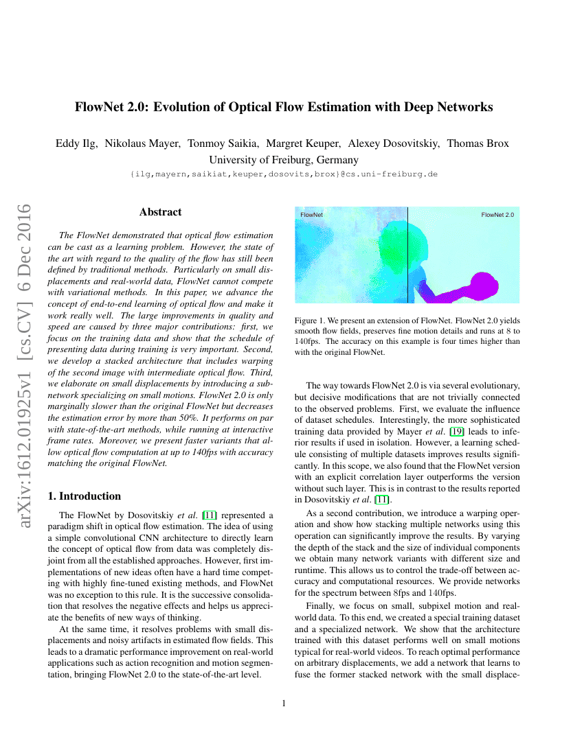 FlowNet 2.0:基于深度网络的光流估计演化