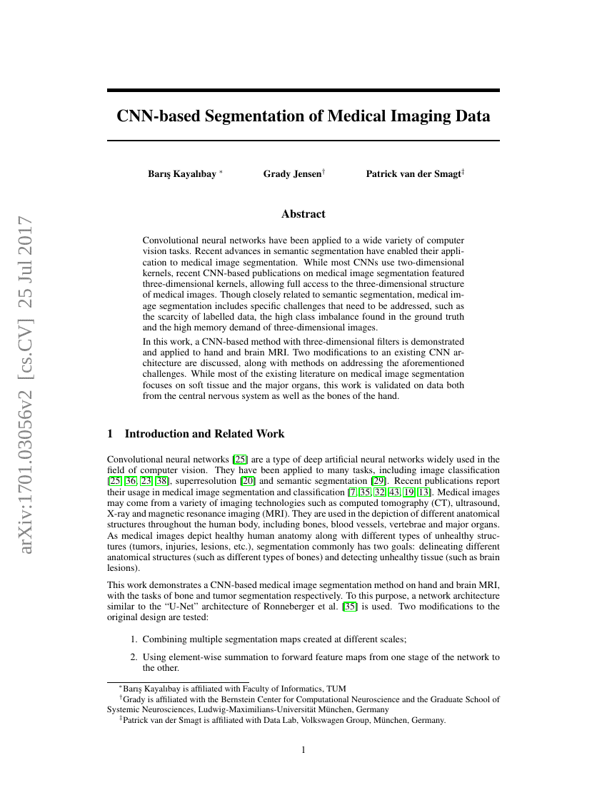基于CNN的医学影像数据分割