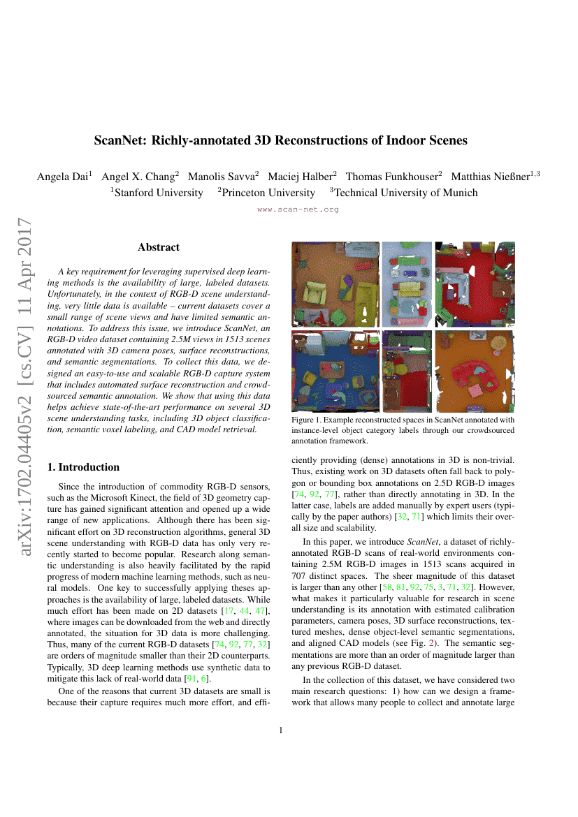 ScanNet:室内场景的丰富注释3D重建