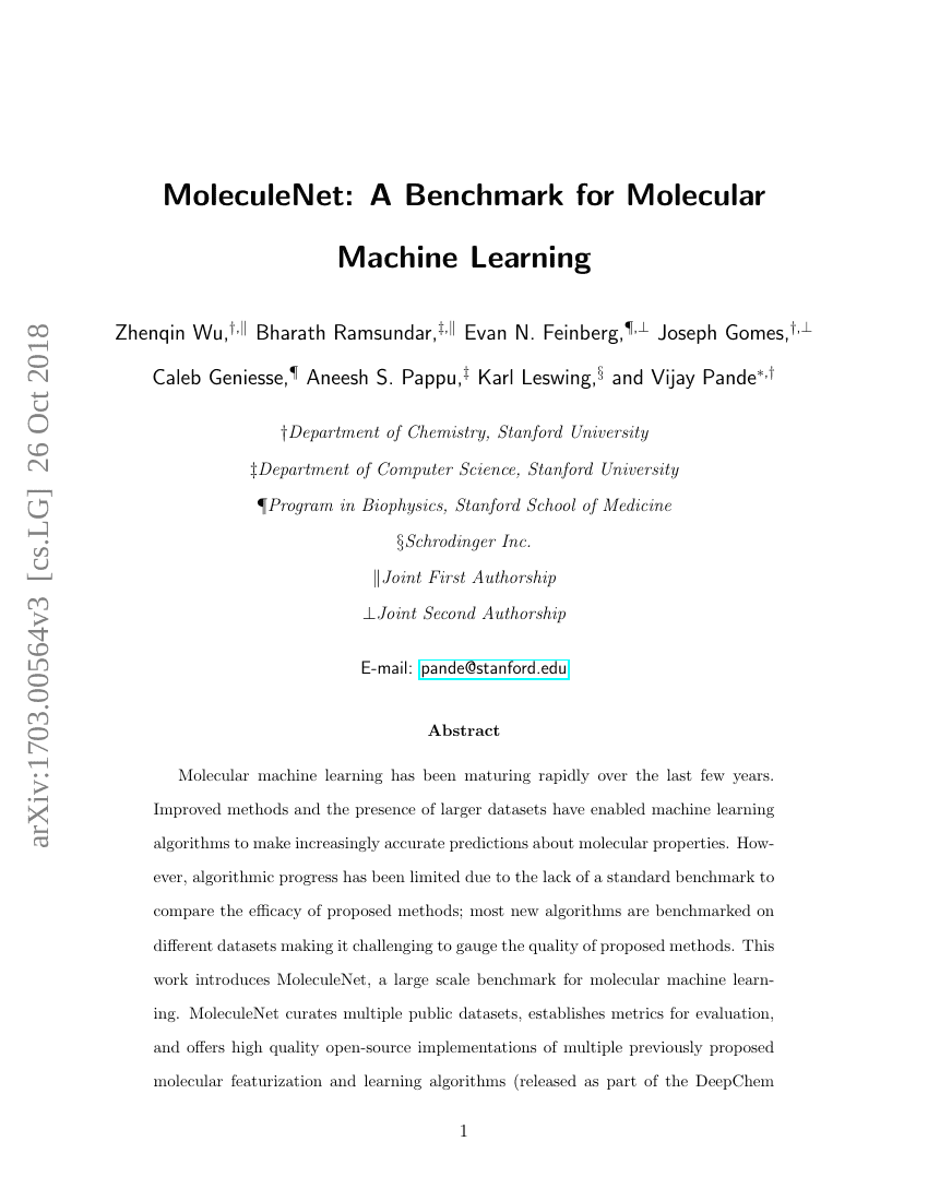 MoleculeNet：分子机器学习的基准测试集