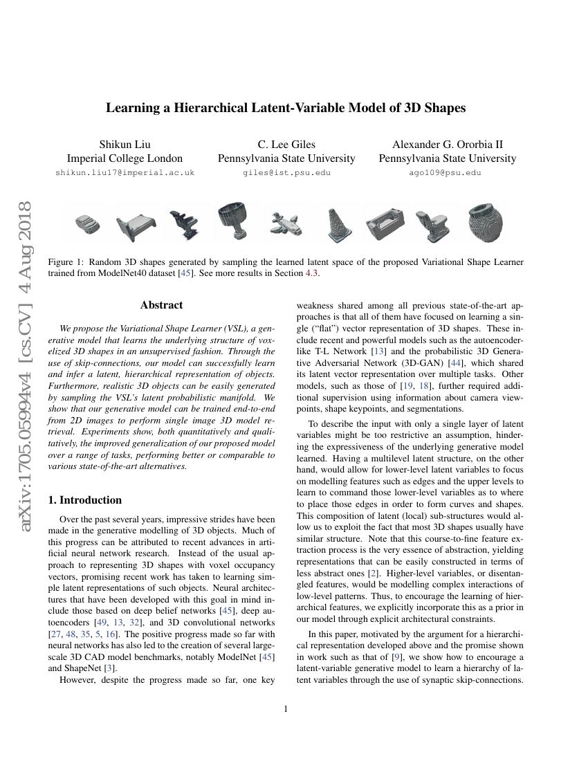 学习3D形状的层次潜变量模型