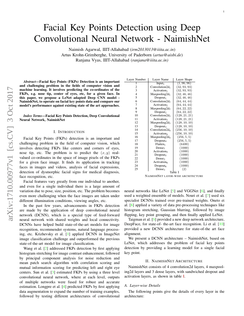 基于深度卷积神经网络的人脸关键点检测 - NaimishNet