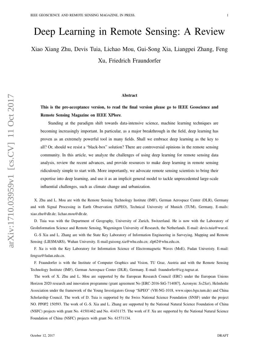 Deep Learning in Remote Sensing: A Review