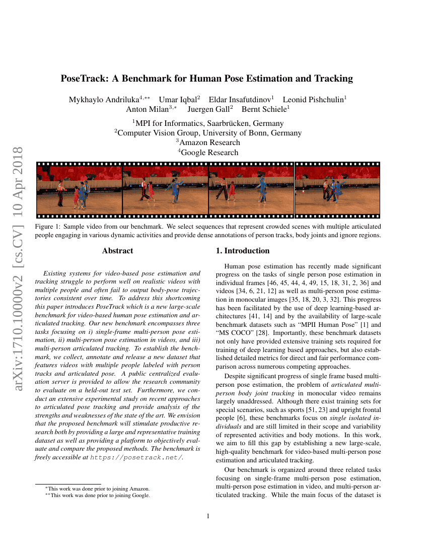 PoseTrack:人体姿态估计与跟踪的基准数据集