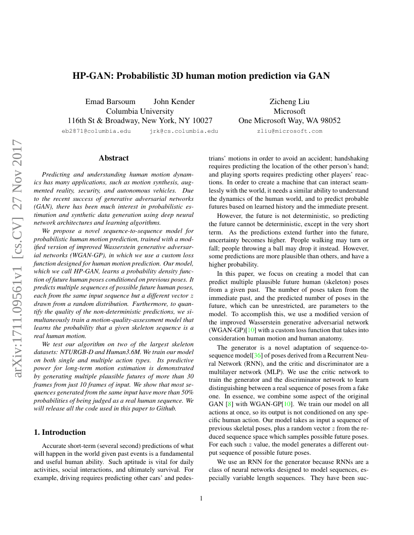 HP-GAN:通过生成对抗网络进行概率性三维人体运动预测