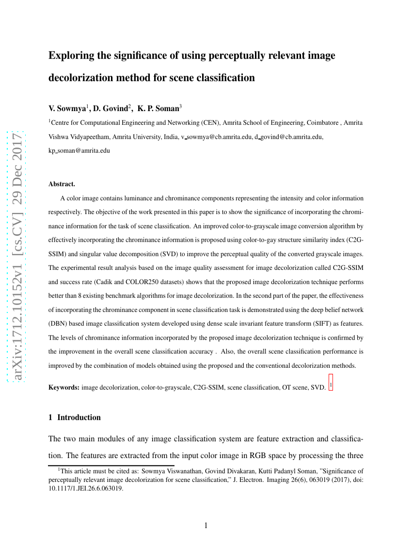 Exploring the significance of using perceptually relevant image decolorization method for scene classification