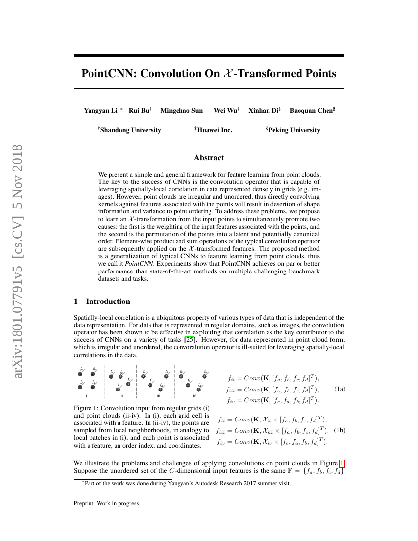 PointCNN:在$\mathcal{X}$-变换点上的卷积