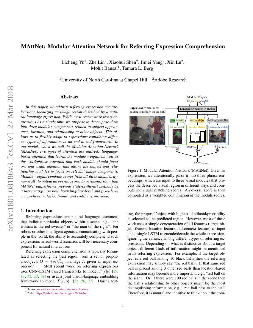 MAttNet: Modular Attention Network for Referring Expression
  Comprehension