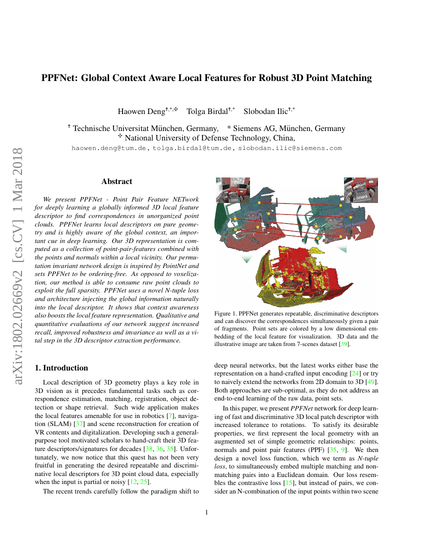 PPFNet:用于鲁棒3D点匹配的全局上下文感知局部特征