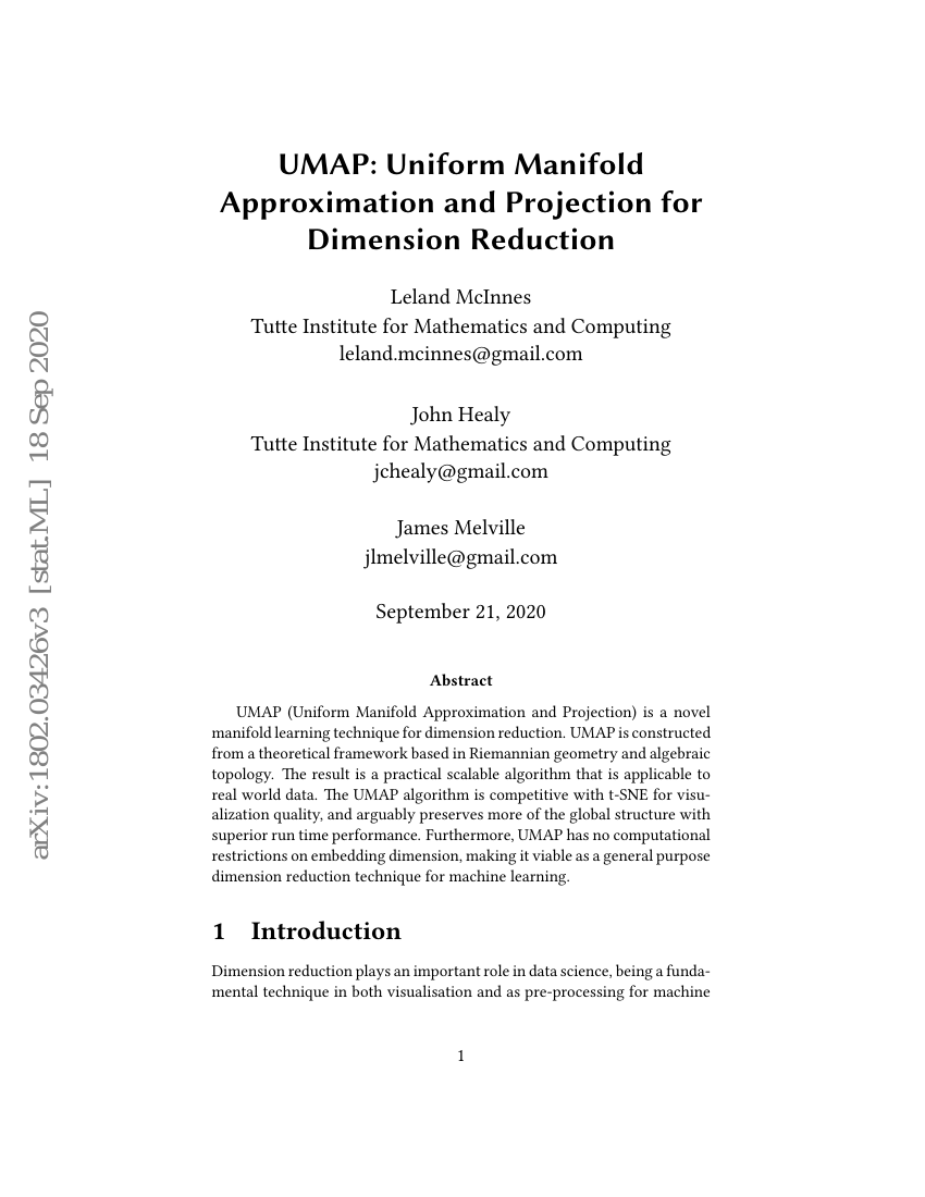 UMAP:用于降维的均匀流形近似和投影