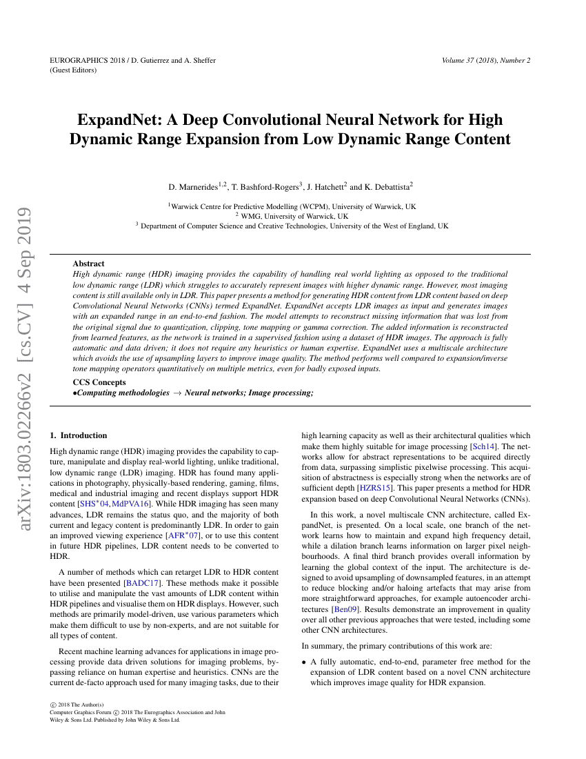 ExpandNet:一种用于从低动态范围内容扩展高动态范围的深度卷积神经网络