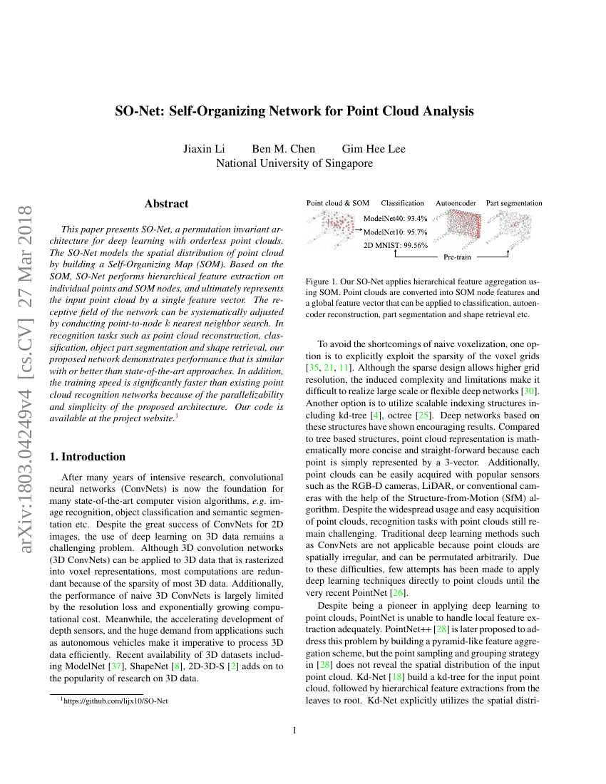 SO-Net:用于点云分析的自组织网络