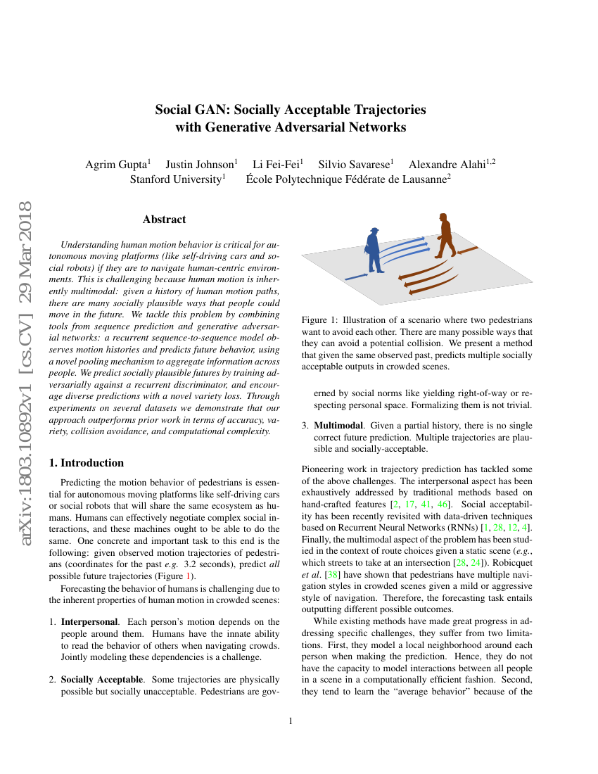 Social GAN:基于生成对抗网络的社会可接受轨迹预测