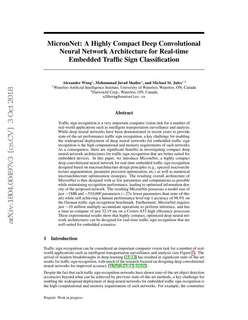 MicronNet:一种高度紧凑的深度卷积神经网络架构,用于实时嵌入式交通标志分类