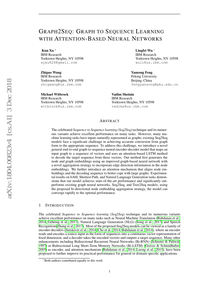 Graph2Seq:基于注意力机制的图到序列学习神经网络