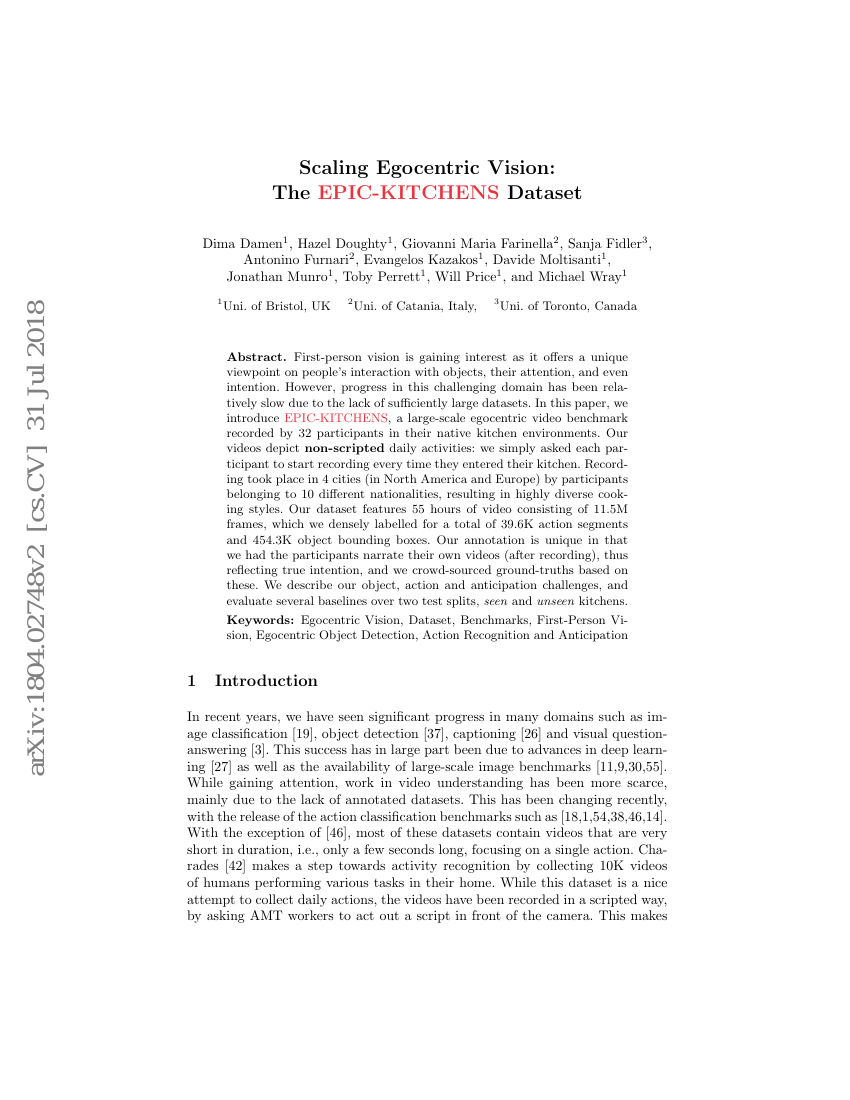 扩展以自我为中心的视觉：EPIC-KITCHENS 数据集