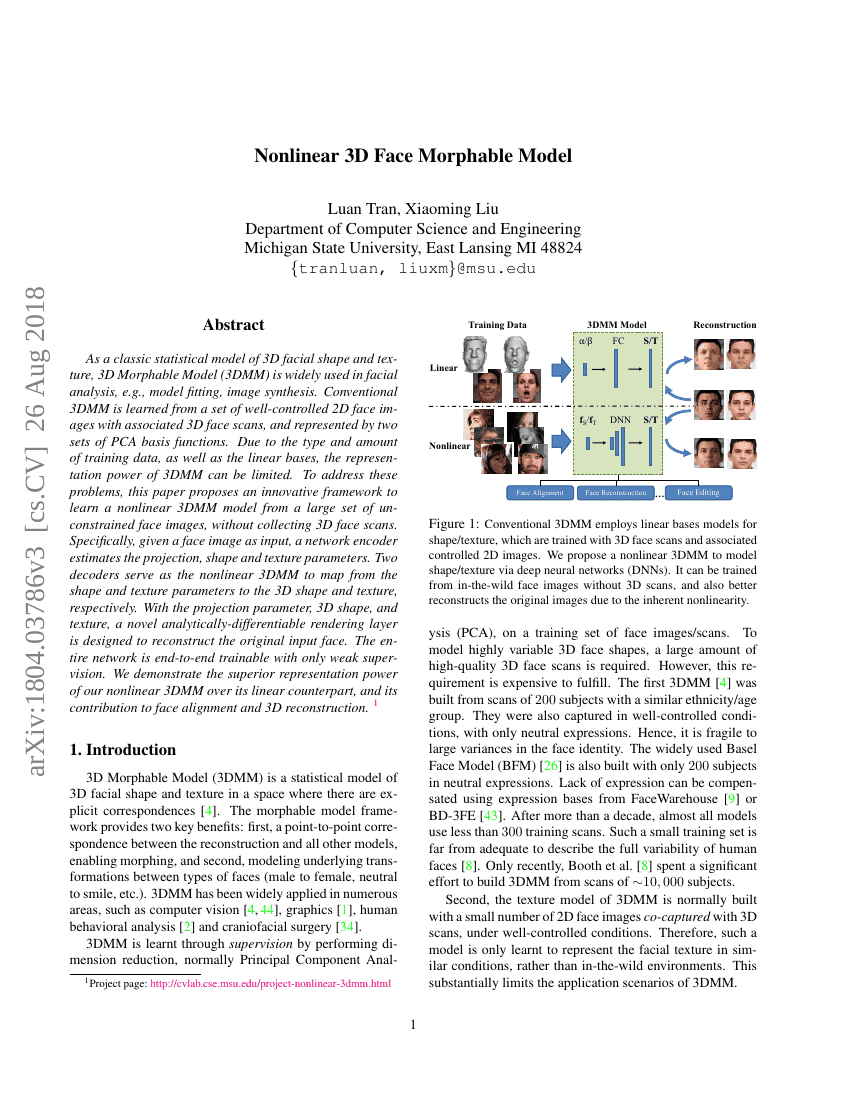 非线性三维人脸可变形模型