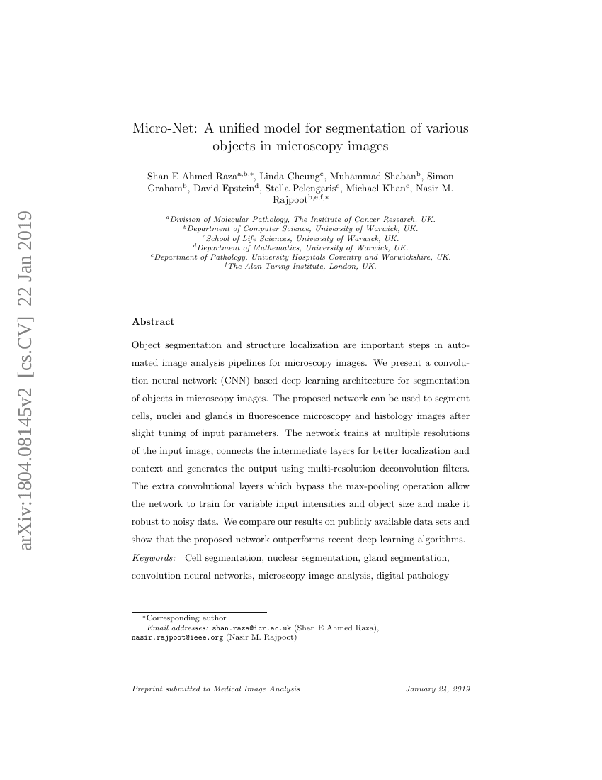 Micro-Net:一种用于显微图像中多种对象分割的统一模型