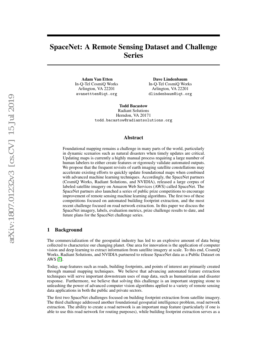 SpaceNet:遥感数据集及挑战系列
