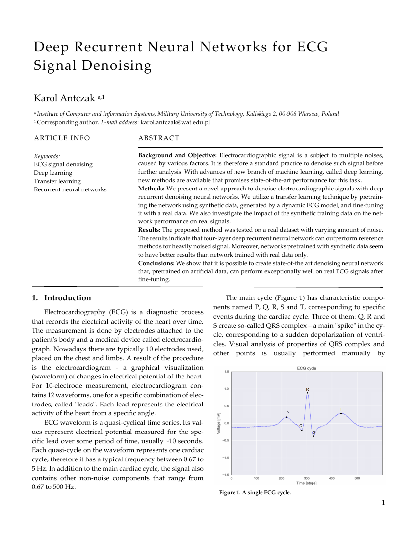 用于心电图信号降噪的深度循环神经网络