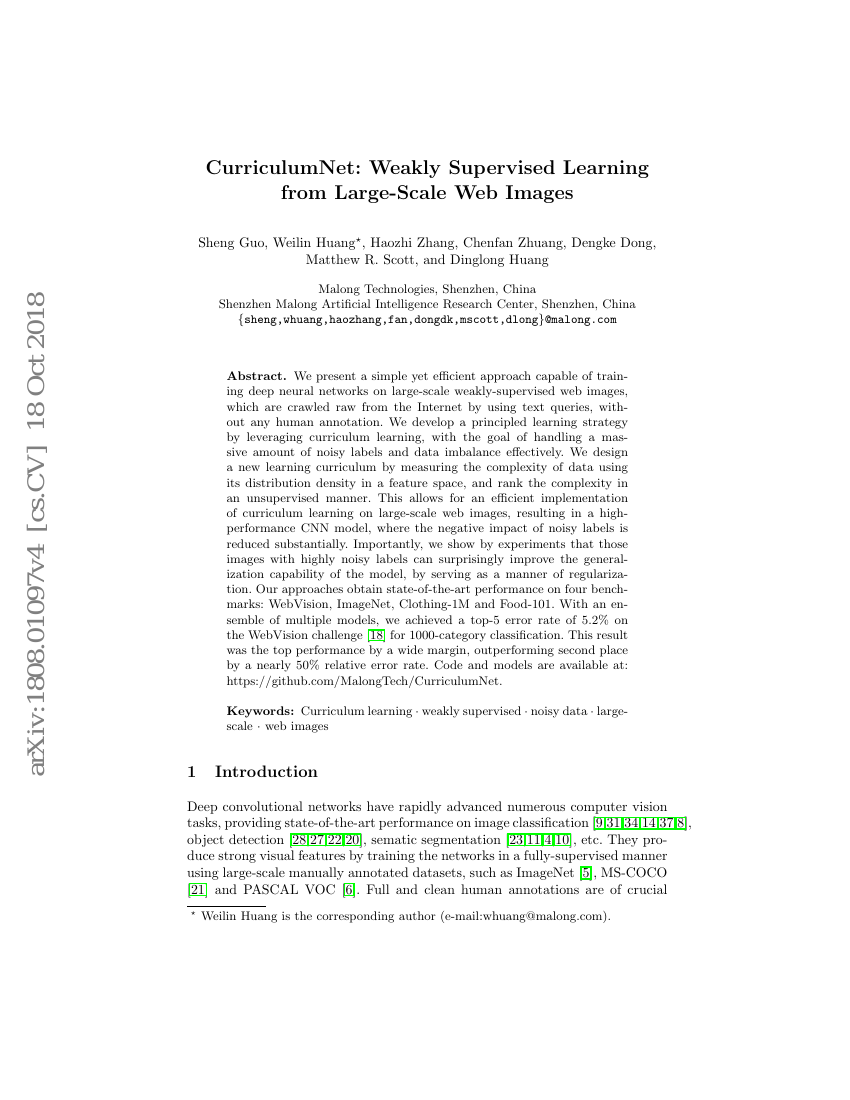CurriculumNet：从大规模网络图像中进行弱监督学习
