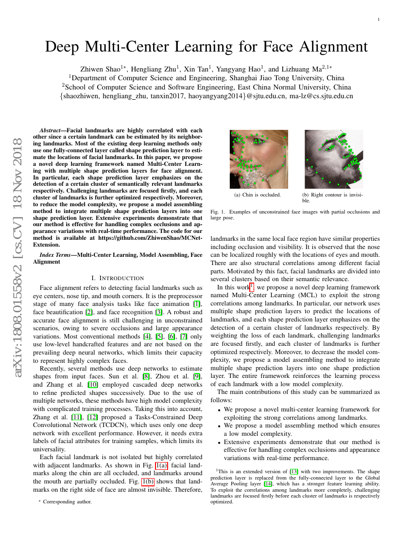深度多中心学习用于面部对齐