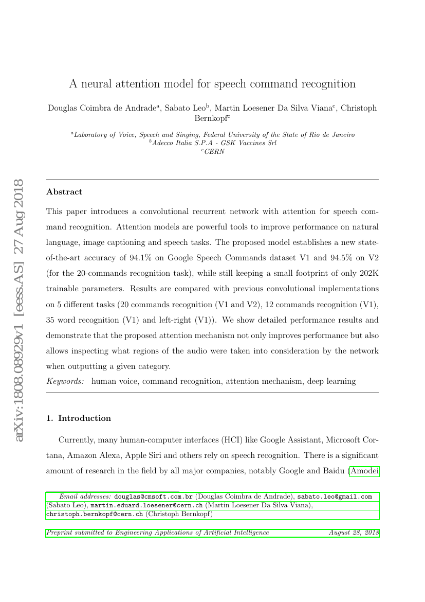 用于语音命令识别的神经注意模型