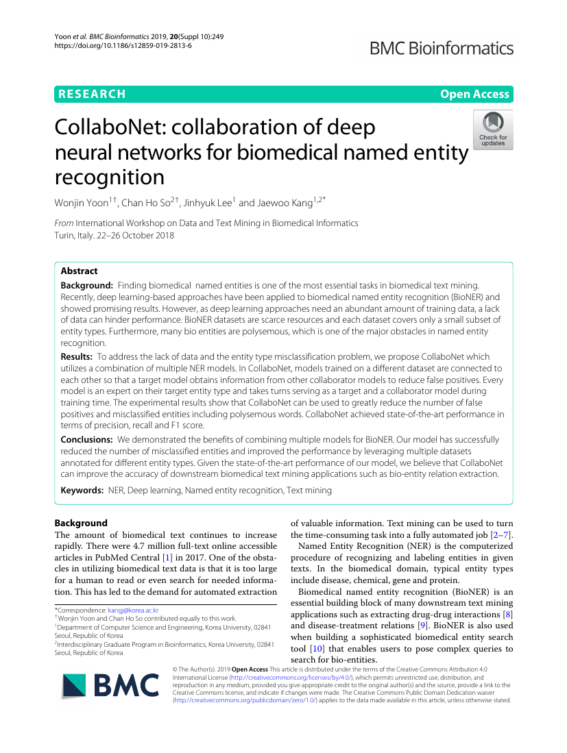 CollaboNet:深度神经网络在生物医学命名实体识别中的协作