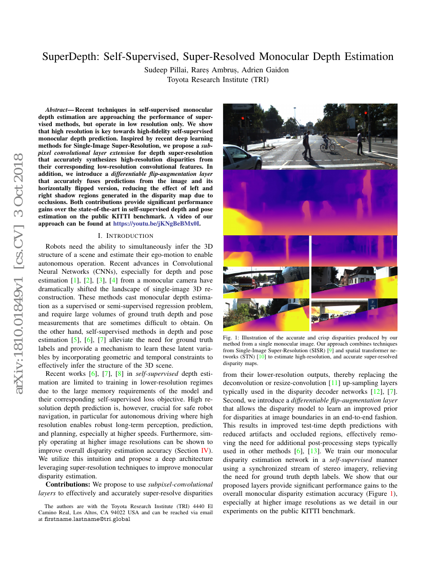 SuperDepth:自监督、超分辨率单目深度估计