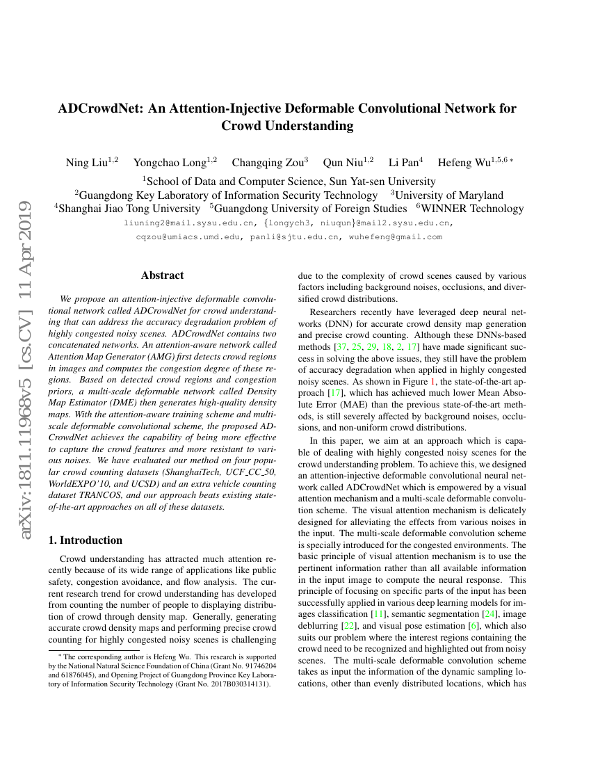 ADCrowdNet:一种用于人群理解的注意力注入可变形卷积网络