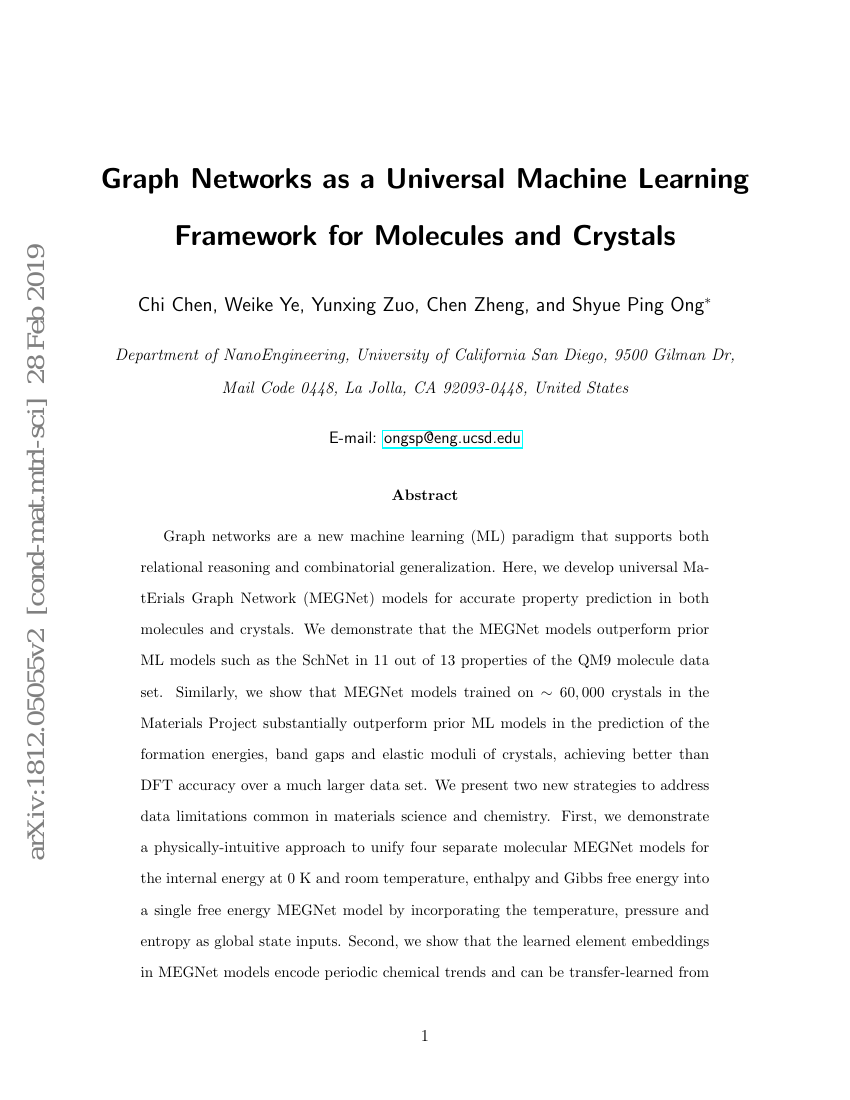 图网络作为分子和晶体的通用机器学习框架