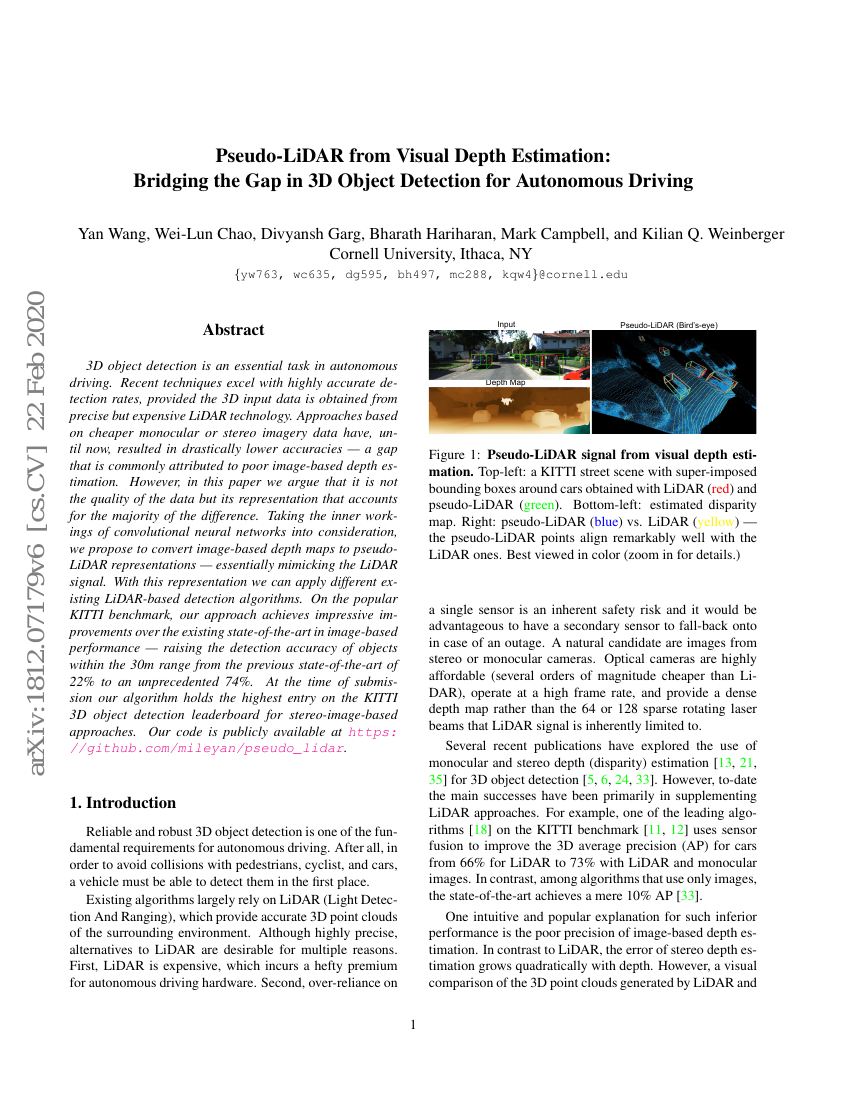 基于视觉深度估计的伪LiDAR:弥合自动驾驶中3D目标检测的差距