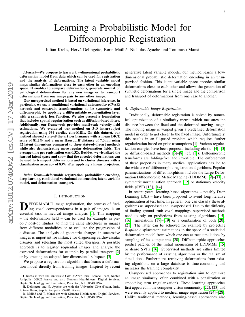 学习用于 diffeomorphic 注册的概率模型