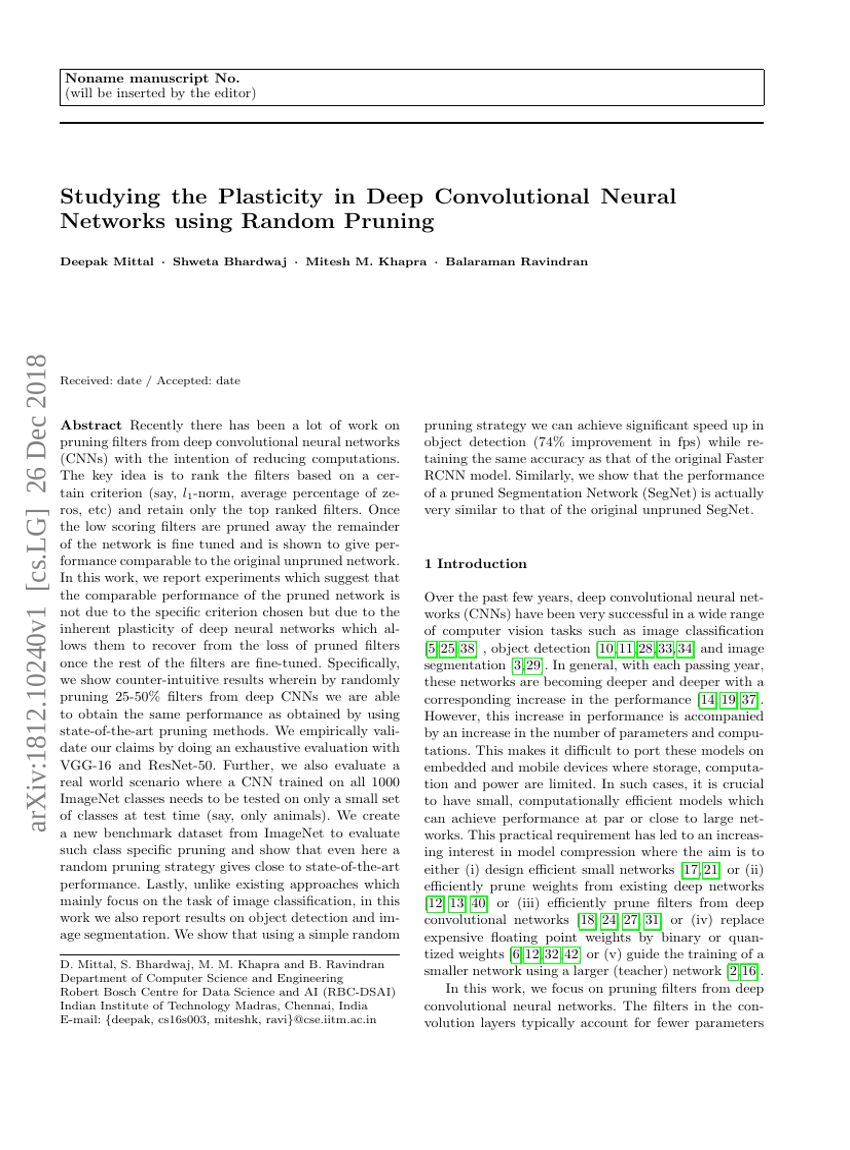 Studying the Plasticity in Deep Convolutional Neural Networks using Random Pruning