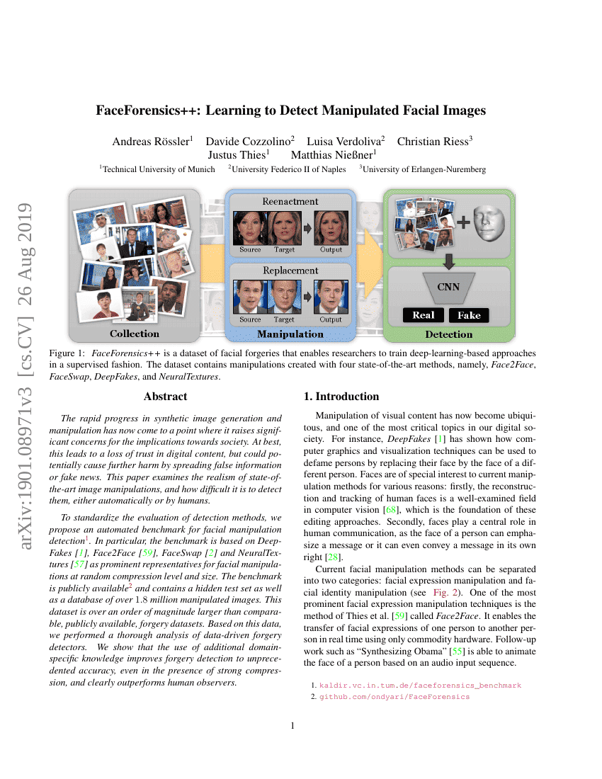 FaceForensics++:学习检测操纵的人脸图像