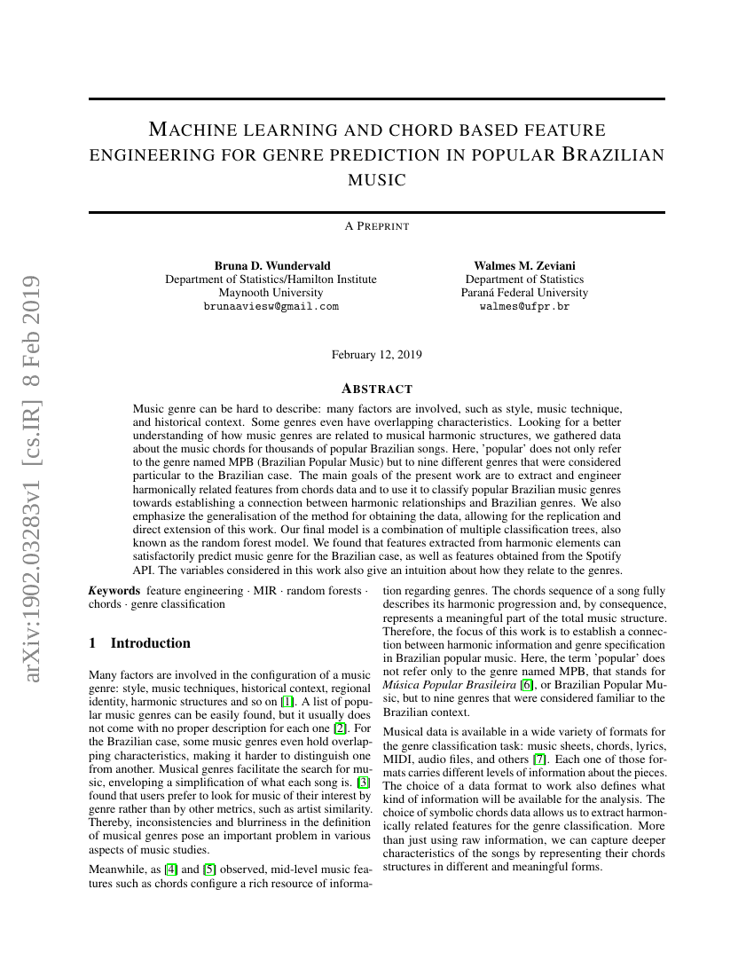 机器学习和基于和弦的特征工程在巴西流行音乐类型预测中的应用