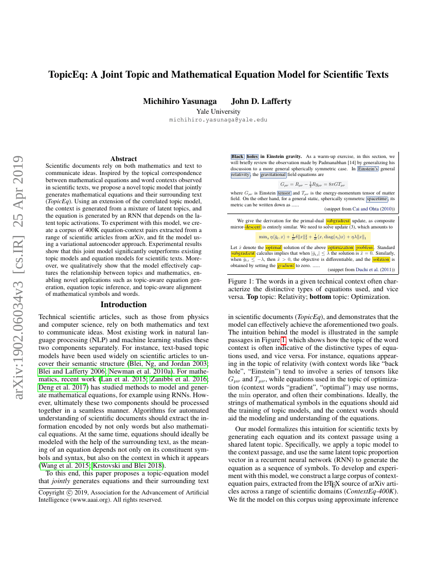 TopicEq:科学文本的主题与数学公式联合模型