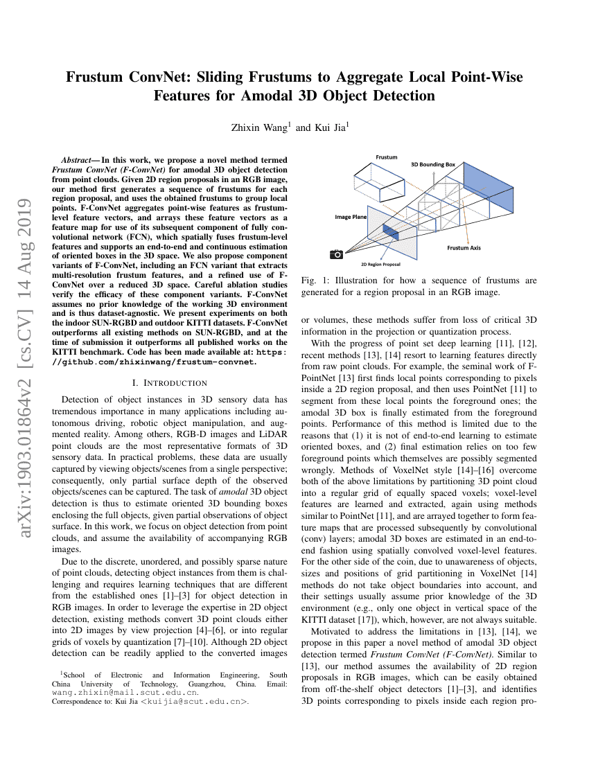 Frustum ConvNet:滑动圆锥体以聚合局部点特征用于全模态3D目标检测
