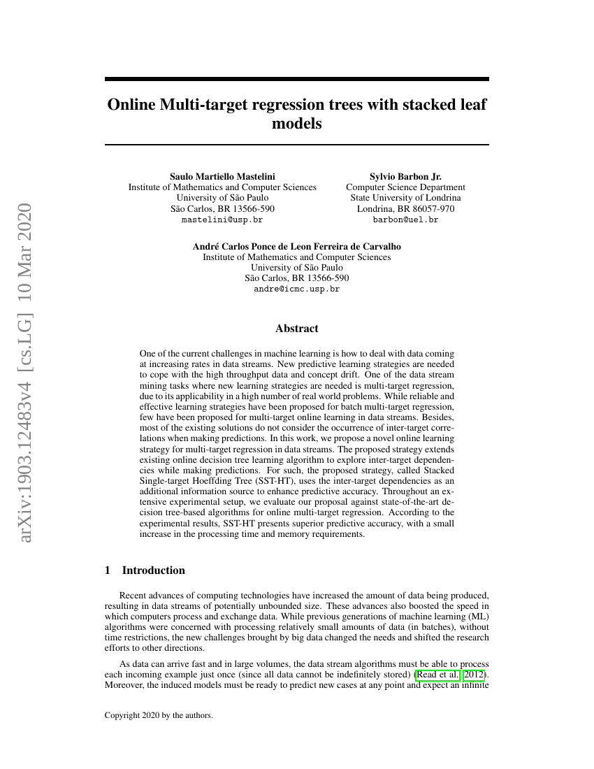 在线多目标回归树与堆叠叶模型