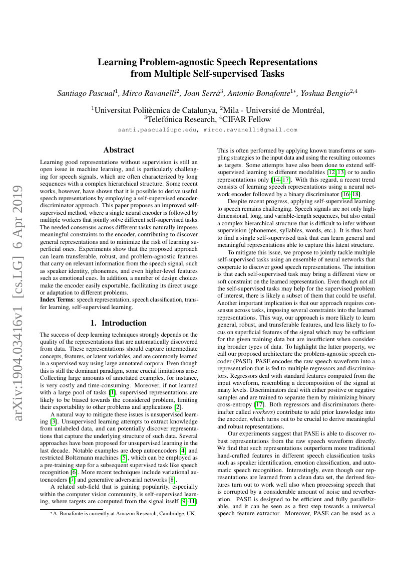 从多个自监督任务中学习与问题无关的语音表示